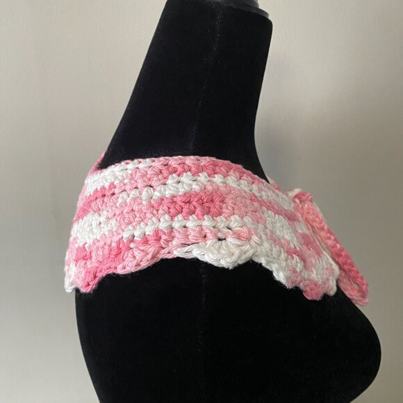Handmade Crochet Pink White Cotton Collar Neckwear Accessory - Picture 5 of 6